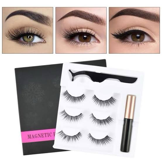 3 Pairs Magnetic Eyelash With Magnetic Liquid Eyeliner &amp; Tweezer Eyelash