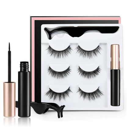 3 Pairs Magnetic Eyelash With Magnetic Liquid Eyeliner &amp; Tweezer Eyelash