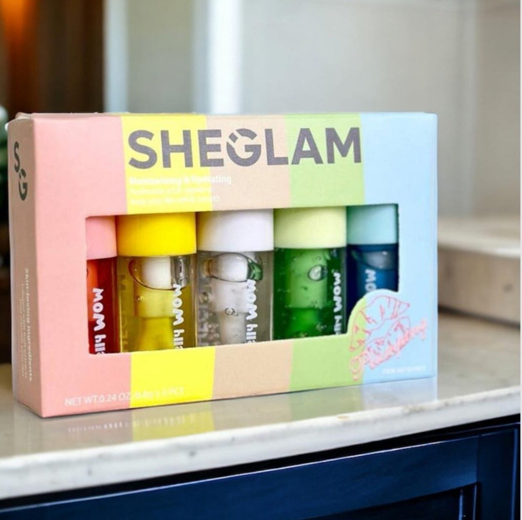 SHEGLAM Jelly Wow Hydrating Non-Sticky Lip Oil Moisturizing Plumping Lip Gloss (Pack of 5 )